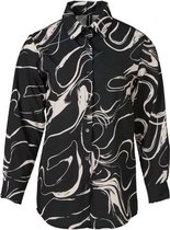 Dames blouse lange mouwen design print met klassieke kraag - zwart/wit | Maat S