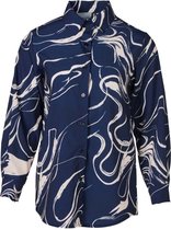 Dames blouse lange mouwen design print met klassieke kraag - marine | Maat S