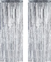 Relaxdays 2x deurgordijn folie zilver - folie gordijn - glitter gordijn - feest - 250 cm