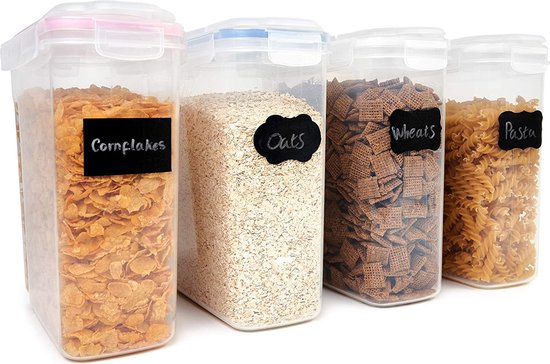 Oak&Steel - Cornflakes dispenser - Cereal Bewaardozen - Ontbijtgranen voorraaddoos Plastic - 4 Stuks - 4L