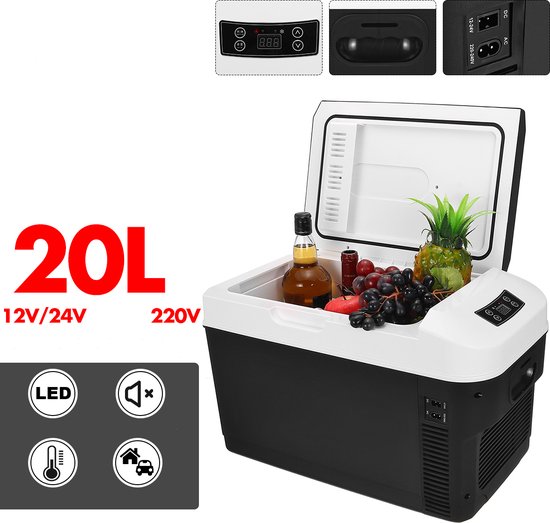 Elfeland 20L Elektrische Koelboxen-2 in 1-0-65℃ Koeler Koelbox- 12V/24V-220V Mini Compressor Koelbox Frigobox-voor Auto en Thuis-met LED Scherm