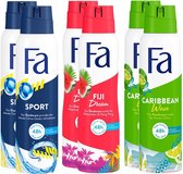 FA Deodorant Mix Pakket - 2x Fa Sport - 2x Fa Fiji - 2x Fa Caribbean
