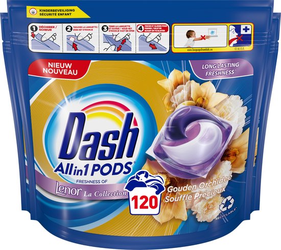 Dash All in 1 Wasmiddel Pods - Gouden Orchidee Wascapsules - Voordeelverpakking 3 x 40 Wasbeurten
