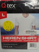 Q-Tex - Heren T-Shirt - Extra Lang - V-Hals -  Mooie Kwaliteit -Zonder Naad -  Maat L - 2x Wit + 2 x Zwart -  Voordeel Set 4 Stuks