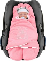 ByBoom® - winterdeken voor baby‘s met beerapplicatie, universeel voor babyzitje, autostoel, bijvoorbeeld voor Maxi-Cosi, kinderwagen, buggy of babybed roze/wit