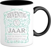 70 Jaar Legendarische Gebrouwen Mok met tekst | Aqua - Zilver | Grappig Verjaardag Beker Cadeau | Bedrukte Mokken | Zwart | 330 ML