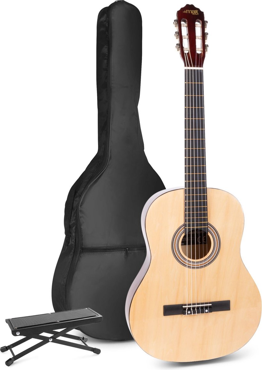 Akoestische gitaar voor beginners - MAX SoloArt klassieke gitaar / Spaanse gitaar met o.a. 39'' gitaar, voetsteun, gitaartas, gitaar stemapparaat en extra accessoires - Hout