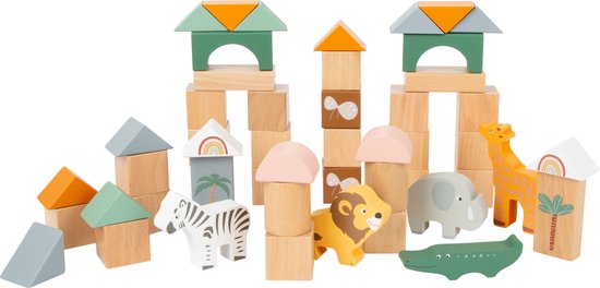 Small foot - Houten bouw blokken "Safari" - Speelgoed - Houten speelgoed 1 jaar - bouwblokken