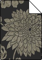 Proefstaal Origin Wallcoverings behang bloemen zwart en glanzend brons - 326150 - 26,5 x 21 cm