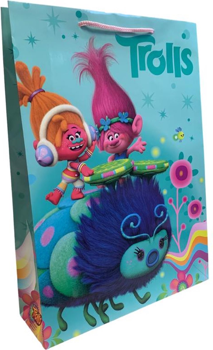 5 Luxe Dreamsworks Trolls Cadeautasjes A3 formaat 33x44cm - Papieren cadeautasjes met Full-color bedrukking