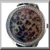 Hetty'S - Elegant horloge - tijgerprint - bandje met bont - klok 45 mm