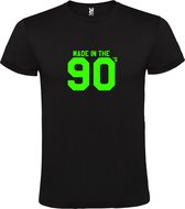 Zwart T shirt met print van " Made in the 90's / gemaakt in de jaren 90 " print Neon Groen size M