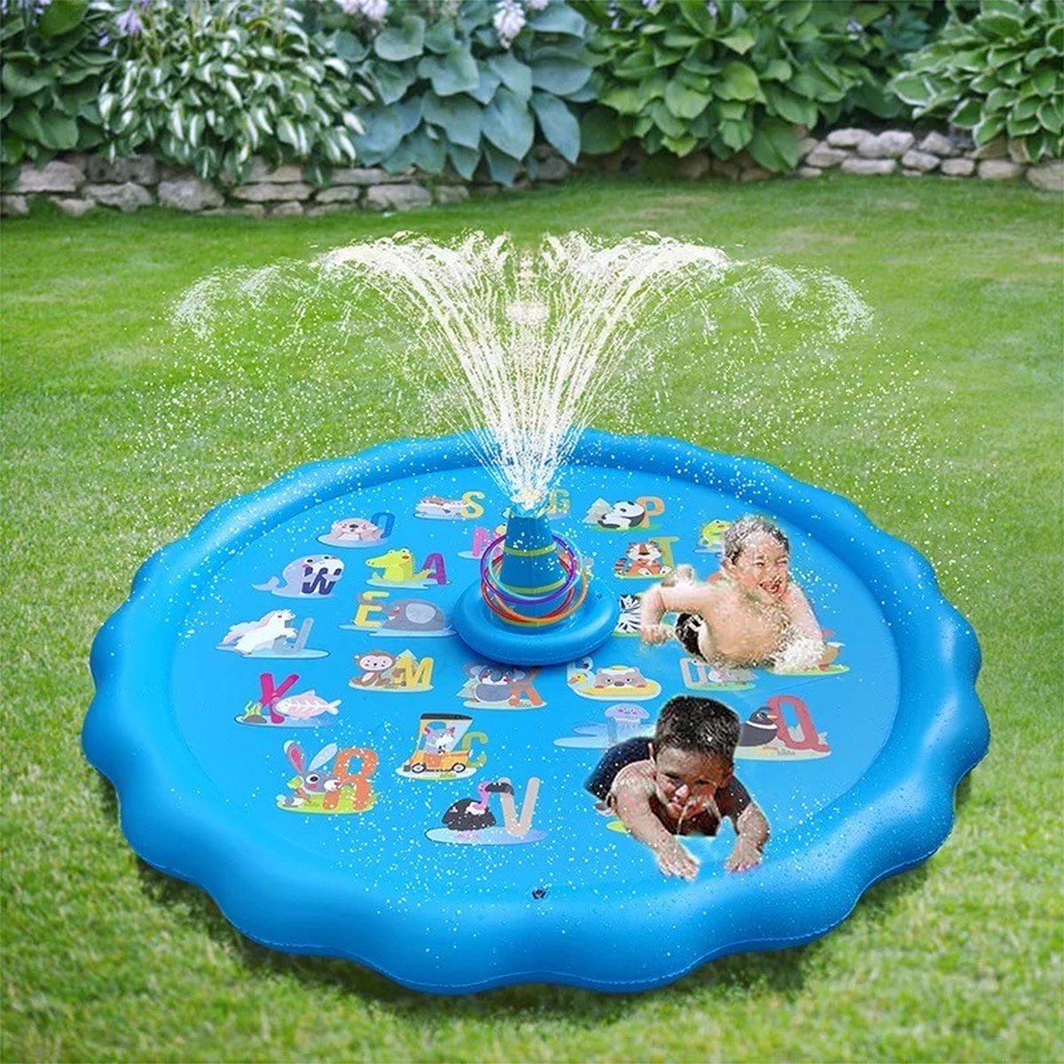 Water speelmat met ringen - Waterspeelmat 170 cm - Waterspeelgoed - Waterspel - Spelen met water - speelmat met fontein - water speelmat