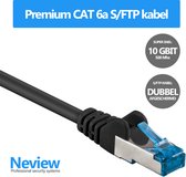 Neview - 25 cm premium S/FTP patchkabel - CAT 6a - 10 Gbit - 100% koper - Zwart - Dubbele afscherming - (netwerkkabel/internetkabel)