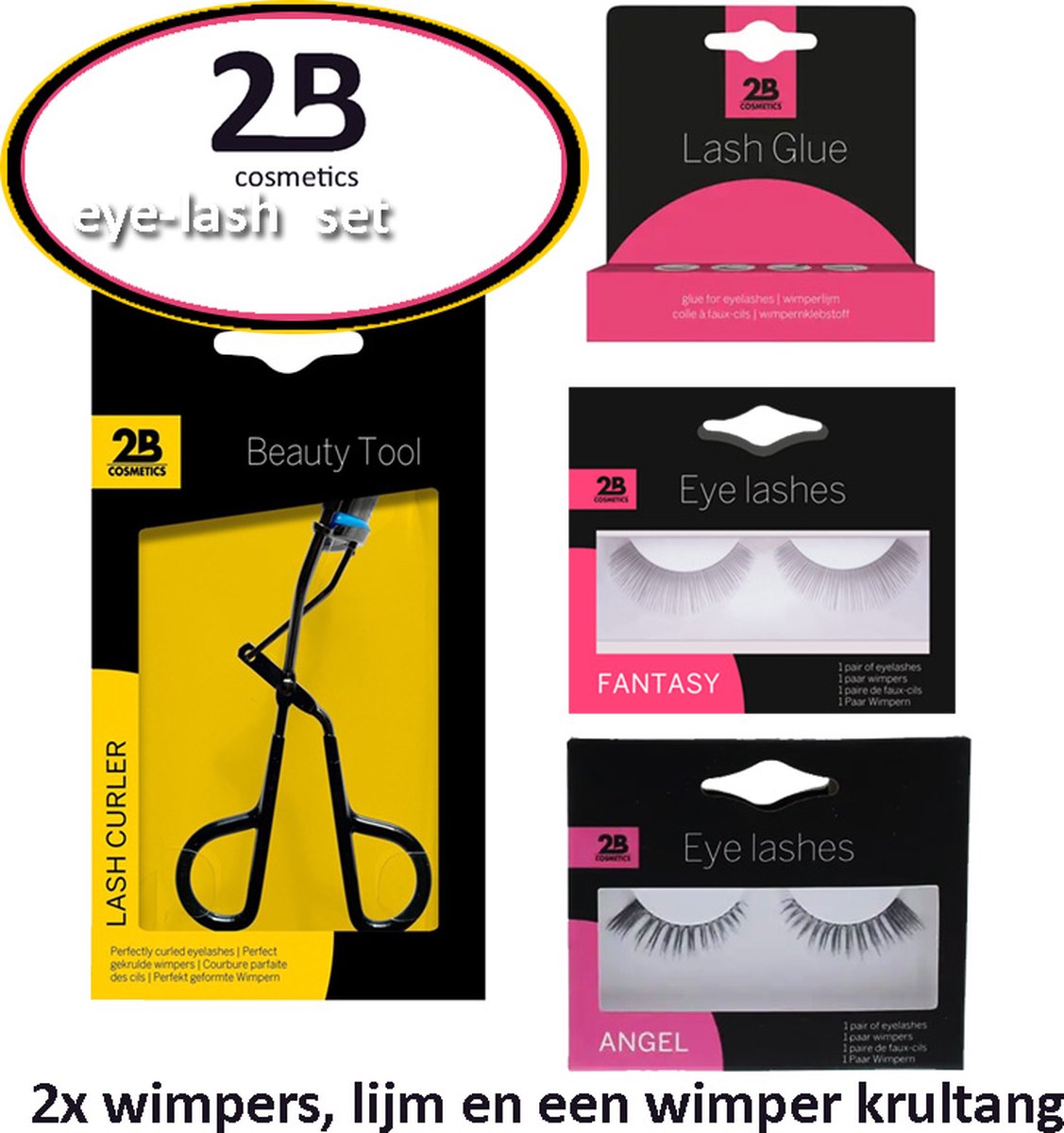 Set: 2B cosmetic- 2x Eyelash -Angel en Fantasy-, Wimper lijm en een Wimper krultang