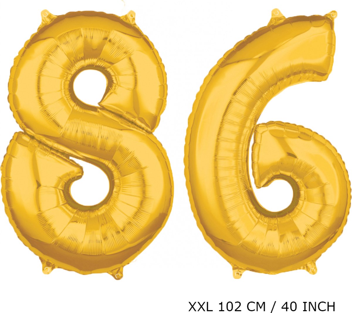 Mega grote XXL gouden folie ballon cijfer 86 jaar. Leeftijd verjaardag 86 jaar. 102 cm 40 inch. Met rietje om ballonnen mee op te blazen.