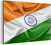 Wanddecoratie Metaal - Aluminium Schilderij Industrieel - Close-up van de vlag van India - 150x100 cm - Dibond - Foto op aluminium - Industriële muurdecoratie - Voor de woonkamer/slaapkamer
