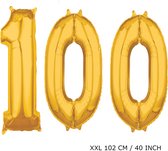 Mega grand ballon en feuille d'or XXL 100 ans. Anniversaire d'âge 100 ans. 102 cm 40 pouces. Avec paille pour gonfler les ballons.