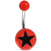 Chirurgisch stalen navelpiercing schijf met ster rood zwart acryl balletjes