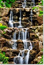 Tuinposter Kleine Waterval | 80 x 120 cm | Wanddecoratie Buiten | Tuin Schilderij