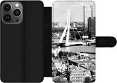 Bookcase Geschikt voor iPhone 13 Pro Max telefoonhoesje - Rotterdam - Skyline - Zwart - Wit - Met vakjes - Wallet case met magneetsluiting
