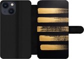Bookcase Geschikt voor iPhone 13 Mini telefoonhoesje - Patroon van gouden verf op een zwarte achtergrond - Met vakjes - Wallet case met magneetsluiting
