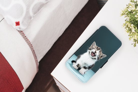 Étui de téléphone Bookcase iPhone 13 Pro Max - Chat - Chaton - Miaou - Avec compartiments - Étui portefeuille avec fermeture magnétique