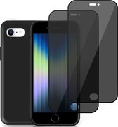 Hoesje voor iPhone SE 2022 + 2x Privacy Screenprotector voor iPhone SE 2022 – Privé Gehard Glas Cover - Suède Case Zwart