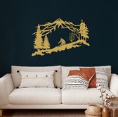 Wanddecoratie |Skiër /  Skier | Metal - Wall Art | Muurdecoratie | Woonkamer |Gouden| 117x75cm