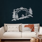 Wanddecoratie |Skiër /  Skier | Metal - Wall Art | Muurdecoratie | Woonkamer |Zilver| 75x48cm