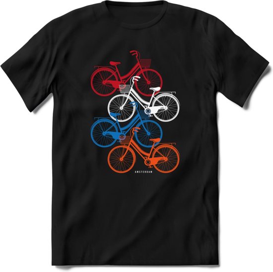 Amsterdam Bike City T-Shirt | Souvenirs Holland Kleding | Dames / Heren / Unisex Koningsdag shirt | Grappig Nederland Fiets Land Cadeau | - Zwart - S