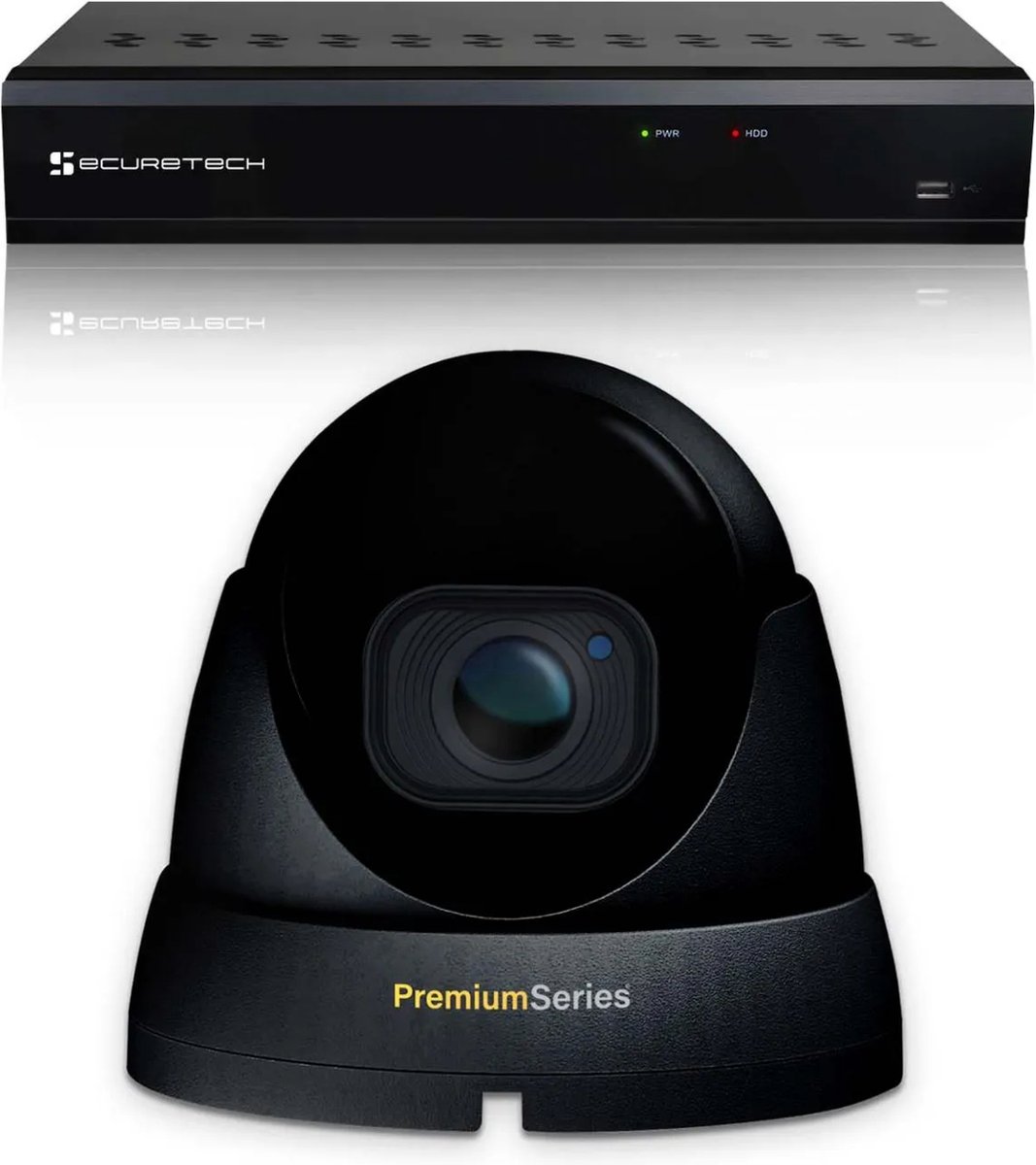 Securetech bekabeld camerabewaking systeem - met 1 beveiligingscamera - zwart - voor binnen & buiten - haarscherp beeldkwaliteit - nachtzicht tot 30 meter - software voor smartphone & pc