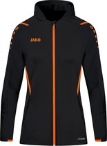 JAKO Jas Met Capuchon Challenge Dames Zwart-Fluo Oranje  Maat 36