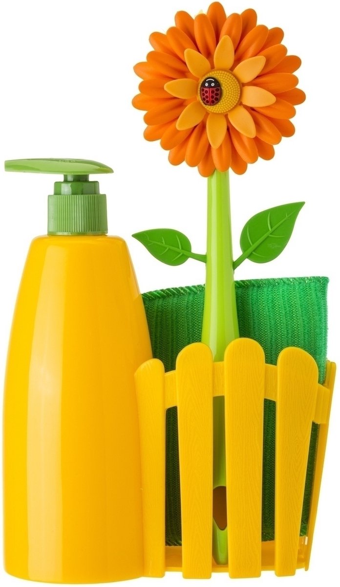 Goedkoopste VIGAR Flower Power spoelset met dispenser Afwasborstel oranje 7203