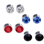 4 paar -Magneet oorbellen-6 mm-Zwart-Wit-Rood-Blauw-Geen gaatje-Charme Bijoux