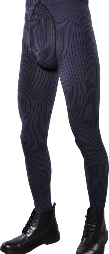 Adrian geribbeld 3D zachte mannenpanty Stripes 40DEN, zwart/blauw, maat XL