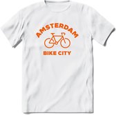 Amsterdam Bike City T-Shirt | Souvenirs Holland Kleding | Dames / Heren / Unisex Koningsdag shirt | Grappig Nederland Fiets Land Cadeau | - Wit - M