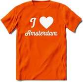 I Love Amsterdam T-Shirt | Souvenirs Holland Kleding | Dames / Heren / Unisex Koningsdag shirt | Grappig Nederland Fiets Land Cadeau | - Oranje - S