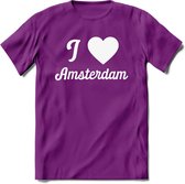 I Love Amsterdam T-Shirt | Souvenirs Holland Kleding | Dames / Heren / Unisex Koningsdag shirt | Grappig Nederland Fiets Land Cadeau | - Paars - M