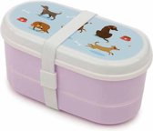 Bentobox - Catch Patch Dog - Gestapelde Bento Box - Lunchbox Met Vork & Lepel - Lunch Box - Honden - Koekdoosje - Koek Doosje - Broodtrommel - Brood trommel - Puppy - Lila - Paars