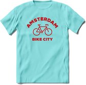 Amsterdam Bike City T-Shirt | Souvenirs Holland Kleding | Dames / Heren / Unisex Koningsdag shirt | Grappig Nederland Fiets Land Cadeau | - Licht Blauw - XXL