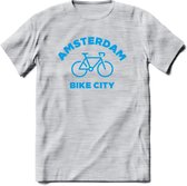 Amsterdam Bike City T-Shirt | Souvenirs Holland Kleding | Dames / Heren / Unisex Koningsdag shirt | Grappig Nederland Fiets Land Cadeau | - Licht Grijs - Gemaleerd - XXL