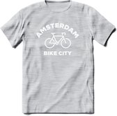 Amsterdam Bike City T-Shirt | Souvenirs Holland Kleding | Dames / Heren / Unisex Koningsdag shirt | Grappig Nederland Fiets Land Cadeau | - Licht Grijs - Gemaleerd - XL