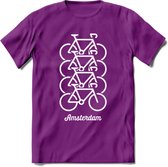 Amsterdam Fiets Stad T-Shirt | Souvenirs Holland Kleding | Dames / Heren / Unisex Koningsdag shirt | Grappig Nederland Fiets Land Cadeau | - Paars - L