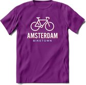Amsterdam Bike Town T-Shirt | Souvenirs Holland Kleding | Dames / Heren / Unisex Koningsdag shirt | Grappig Nederland Fiets Land Cadeau | - Paars - S