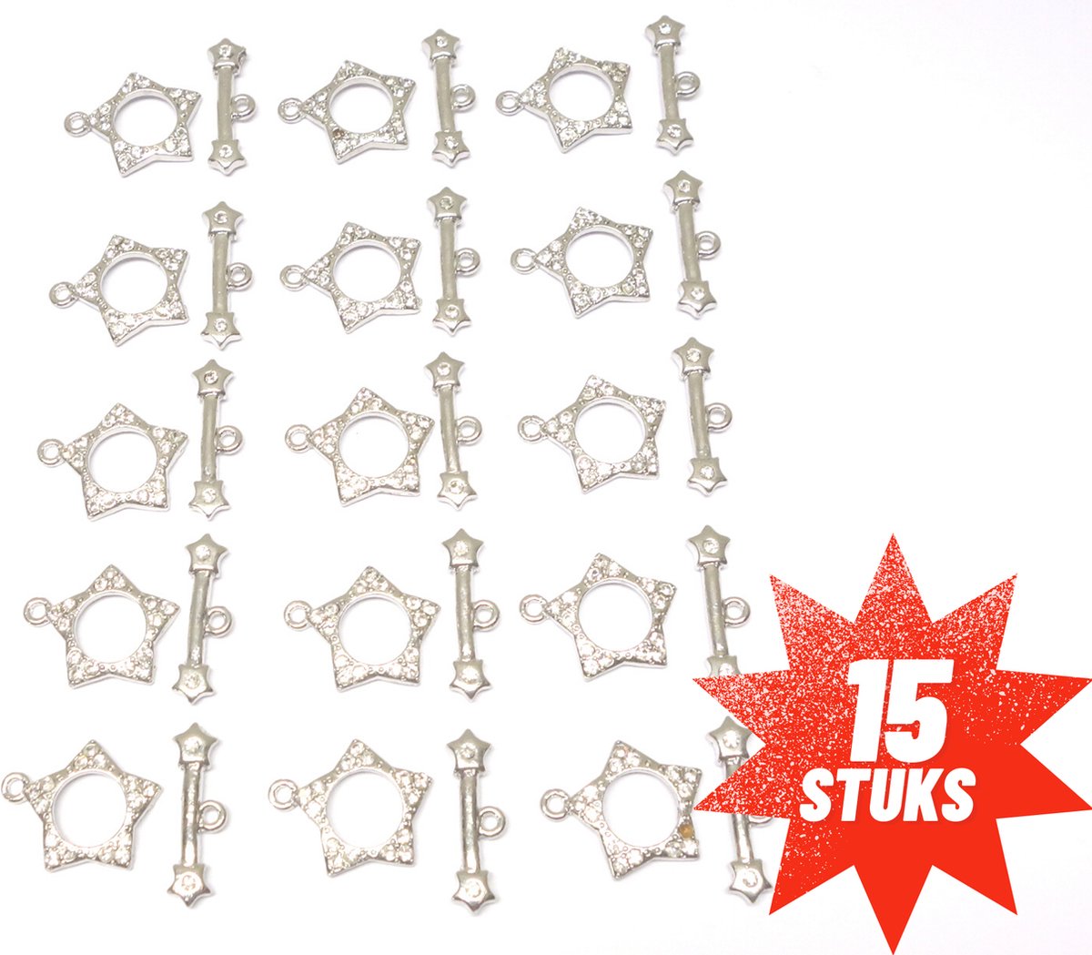 Art & Pearls – 15 anti-allergische zilverkleurige kapitel juwelen sluitingen met bergkristal