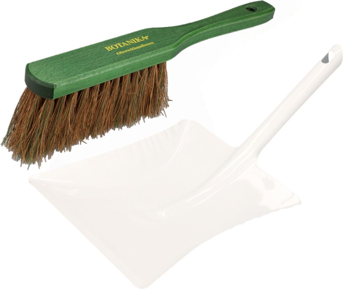Goedkoopste Stoffer en blik wit/groen van metaal/hout/kokos haren voor buiten - Harde borstel/handveger