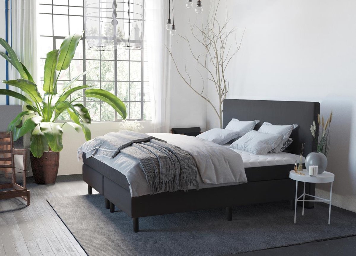 NumberOne® 2 Persoons Boxspring Springcrest 180x200 cm - Met Geïntegreerde Topper - Zwart