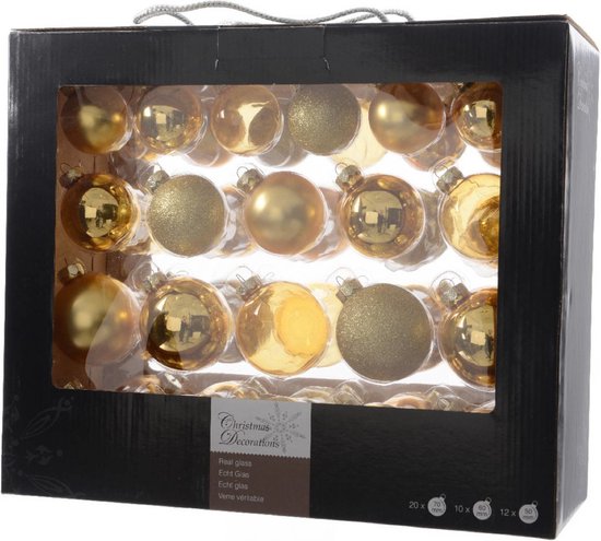 Decoris kerstballen - 42x - goud - glas - 5-6-7 cm - mat/glans/glitter - kerstversiering - Kerstboomversiering