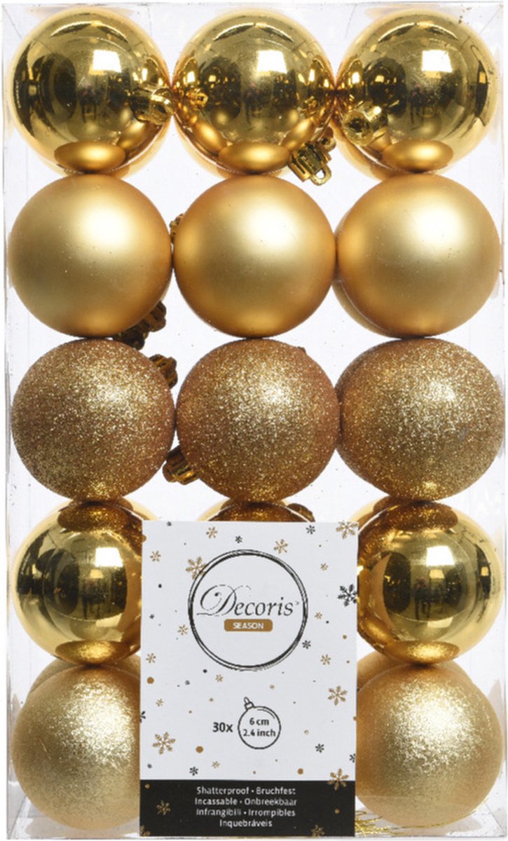 Bol.com Decoris kerstballen - 30x st - goud - D6 cm - kunststof - kerstversiering aanbieding